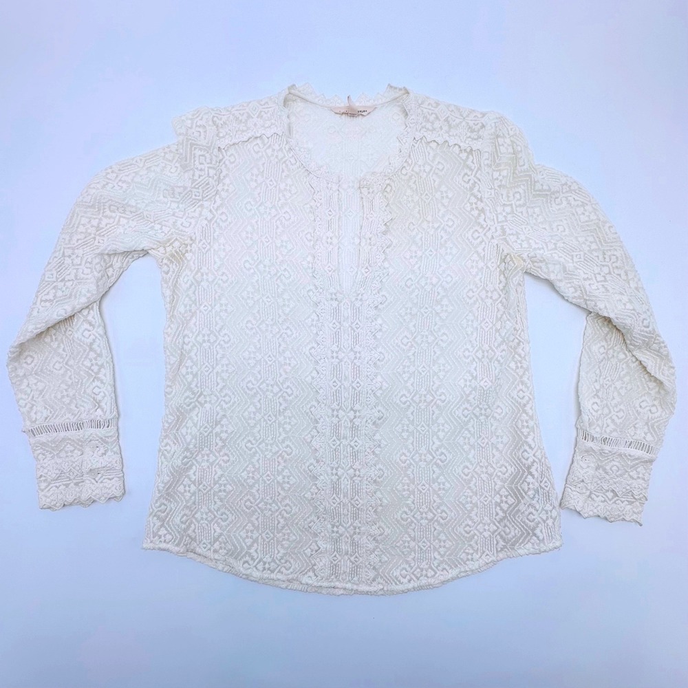 Rebecca Taylor Silk Embroidered Blouse Cream Ivory Lace‎ Trimmed Top Size 6